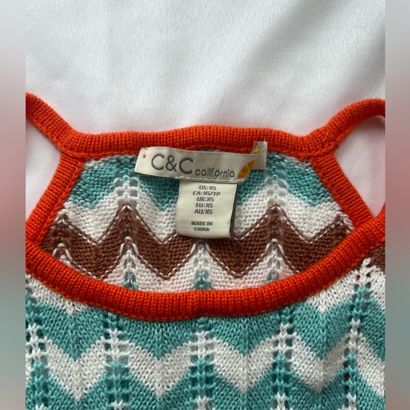 C&C California Crochet Bathing Suit Swim Cover Up White Orange Blue Brown- XS - Picture 2 of 7